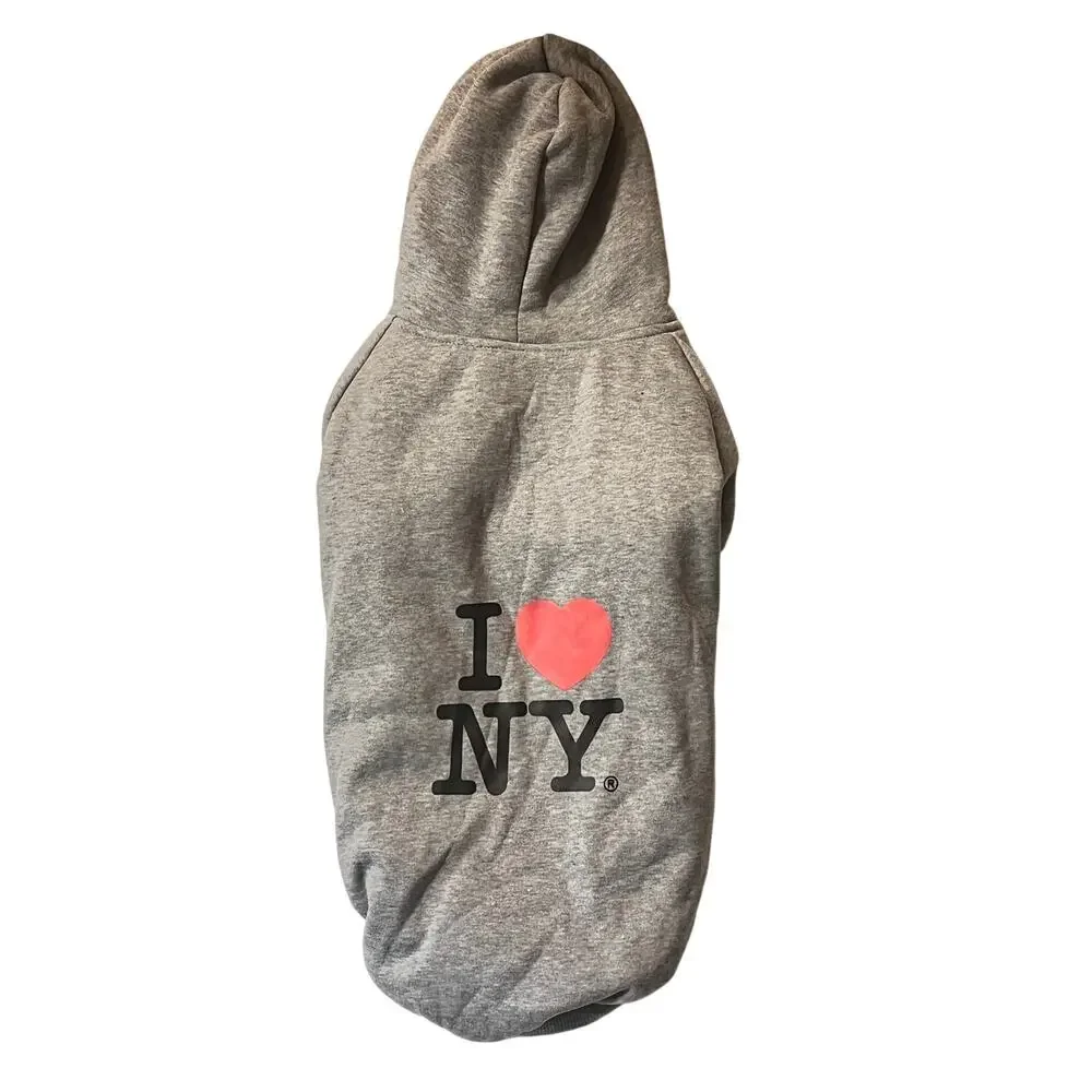 I Love New York City NYC Dog Hoodie Pet Clothes Heather Gray Size 3XL